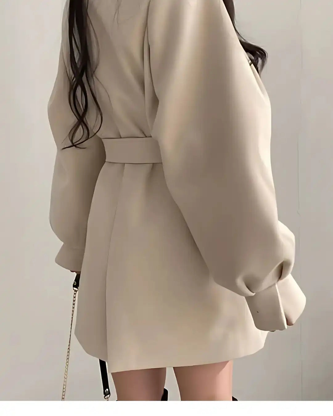 Sobretudo Lazarelle de Lã com Mangas Longas Bufantes